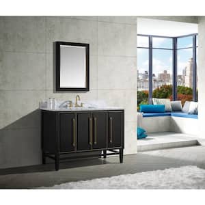 Mason 49 in. W x 22 in. D Bath Vanity in Black with Gold Trim with Marble Vanity Top in Carrara White with White Basin