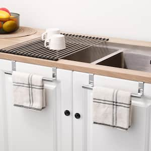 Double Over The Door Towel Rack Over Cabinet Towel Holder for Kitchen and Bathroom in Polished Steel