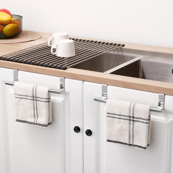 Double Over The Door Towel Rack Over Cabinet Towel Holder for Kitchen and Bathroom in Polished Steel