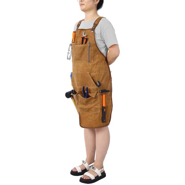 Siavonce Adjustable Brown Heavy Duty Waxed Canvas Tool Apron