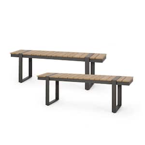 Chaves 2-Person Natural Brown Faux Wood and Gray Aluminum Outdoor Bench (2-Pack)