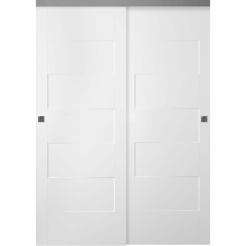 Belldinni Lester 64 in. x 80 in. Snow White Hollow Core Finished Wood Composite Bypass Sliding Door, White/Snow White -  260216