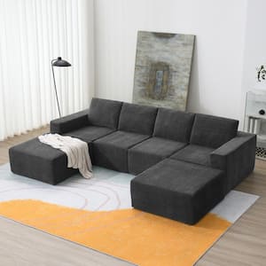 110 in. Free-Combined U-Shaped Chenille Sectional Sofa in Dark Gray
