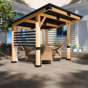 12 ft. x 10 ft. Cedar Wood Gazebo with Galvanized Steel Roof, Privacy Curtains and Ceiling Hook for Patio