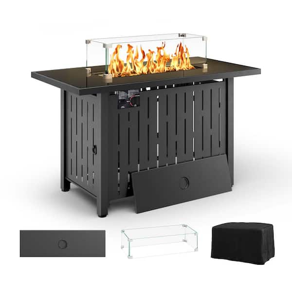Runesay 43 in. Black 50,000 BTU Metal Propane Outdoor Fire Pit Table with Guard Glass for Outside Patio