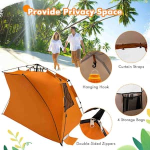 Pop-Up Beach Tent Portable Beach Shade for 3-Persons to 4-Persons UPF 50 Plus Protection Orange