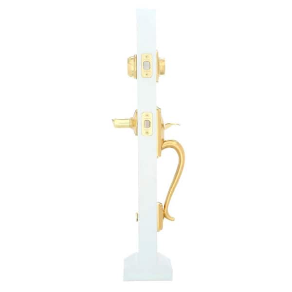 Camelot Bright Brass Double Cylinder Deadbolt with Right Handed Accent  Handle Door Handleset