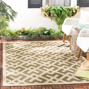Courtyard Green/Bone Doormat 3 ft. x 5 ft. Geometric Indoor/Outdoor Patio Area Rug