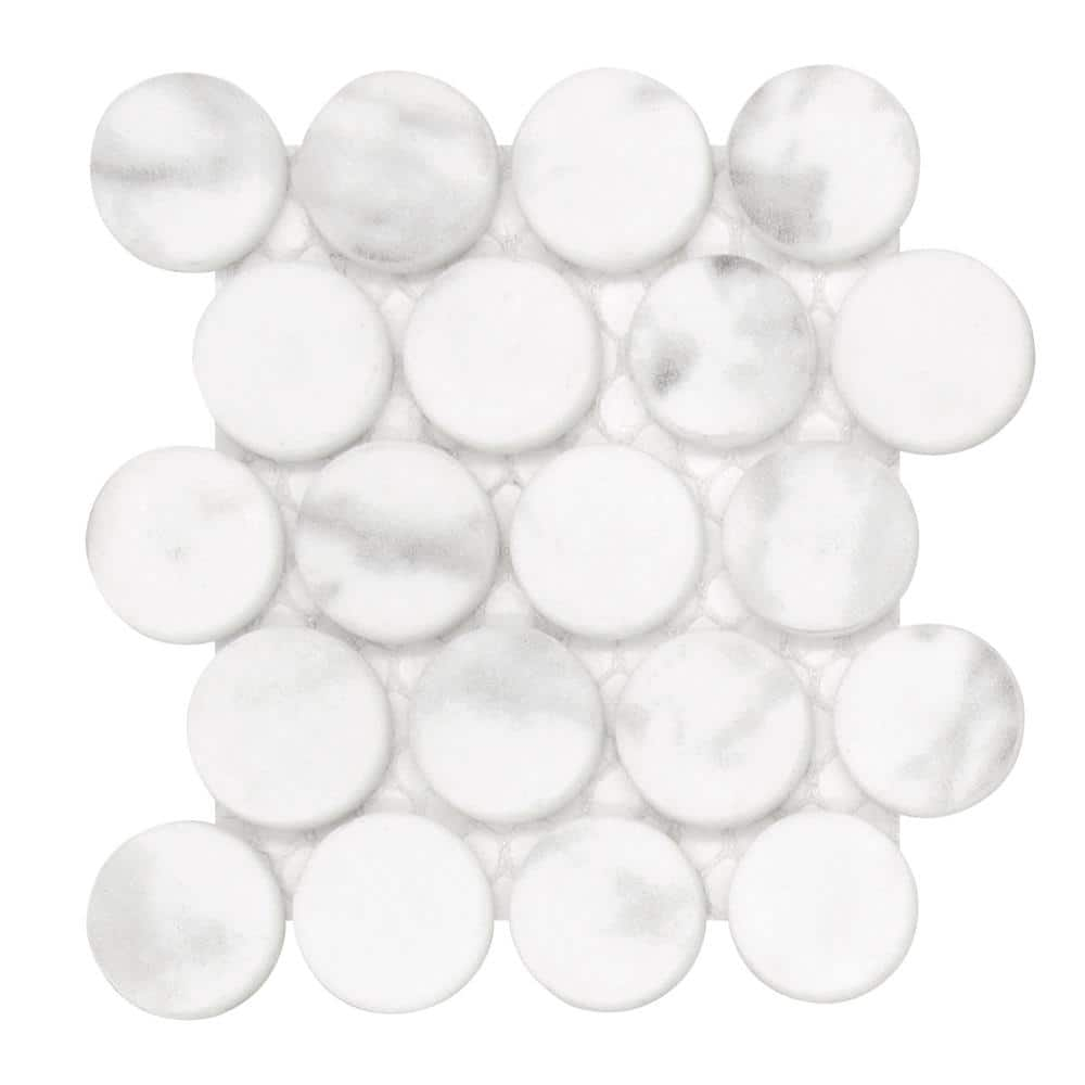 sunwings Penny Round White 6 in. x 6 in. x 0.4 in. Recycled Glass ...