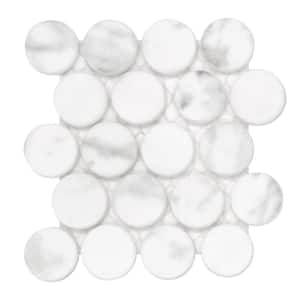 Penny Round White 6 in. x 6 in. x 0.4 in. Recycled Glass Marble Looks Floor and Wall Mosaic Tile (1-Pack, 0.25 sq. ft.)