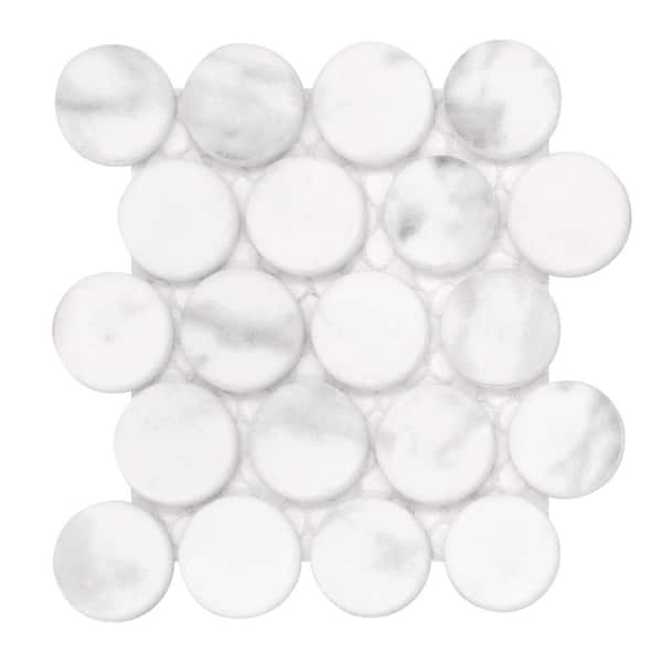 Penny Round White 6 in. x 6 in. x 0.4 in. Recycled Glass Marble Looks Floor and Wall Mosaic Tile (1-Pack, 0.25 sq. ft.)