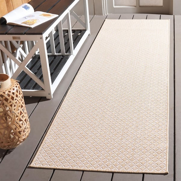 Terrace Beige/Ivory 2 ft. x 8 ft. Geometric Diamond Indoor/Outdoor Runner Rug