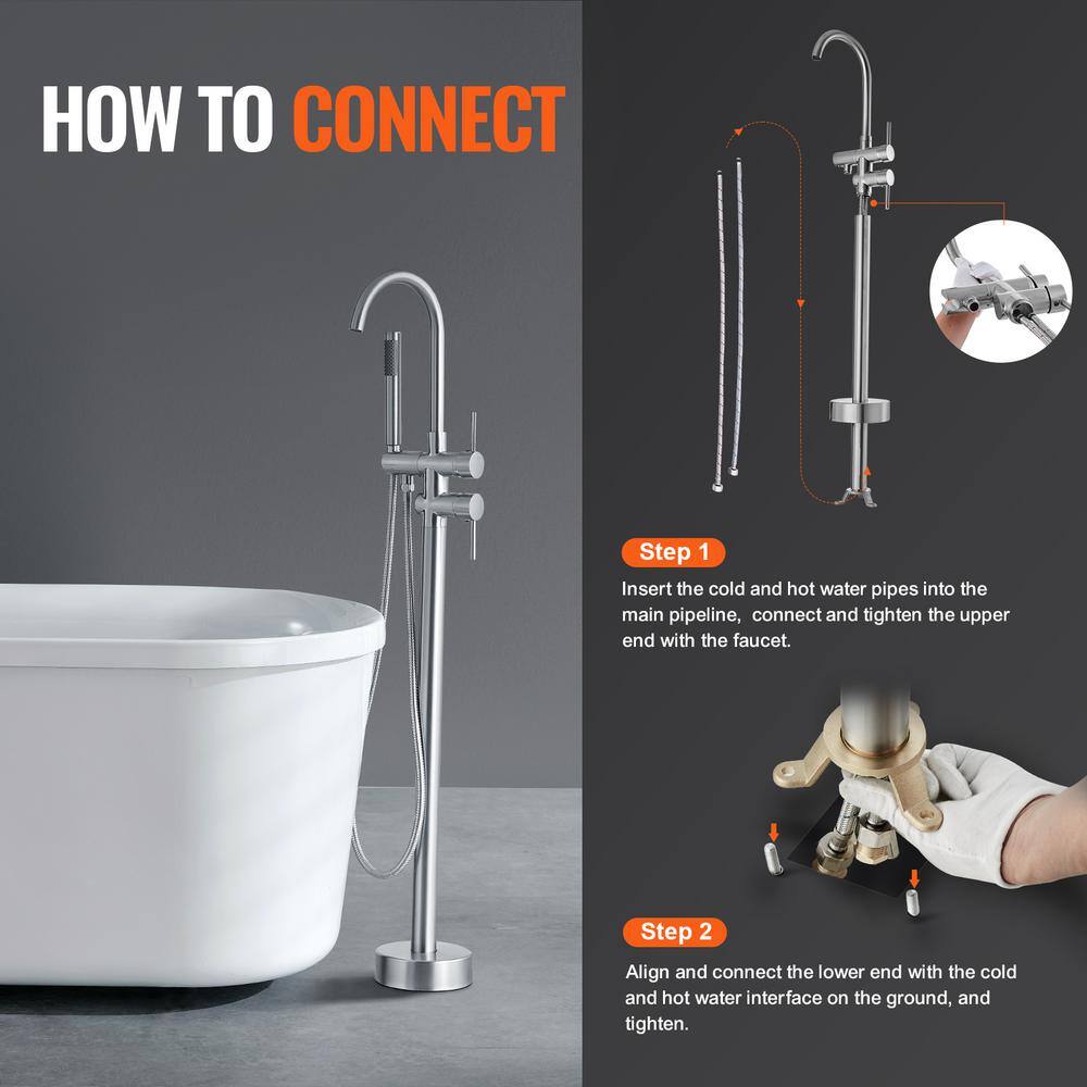 Brushed Nickel Freestanding Bathtub Faucet with Hand Shower