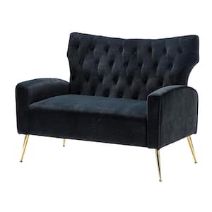 Brion 48 in. Black Contemporary Velvet 2-Seats Loveseat with Tufted Back and Metal Legs
