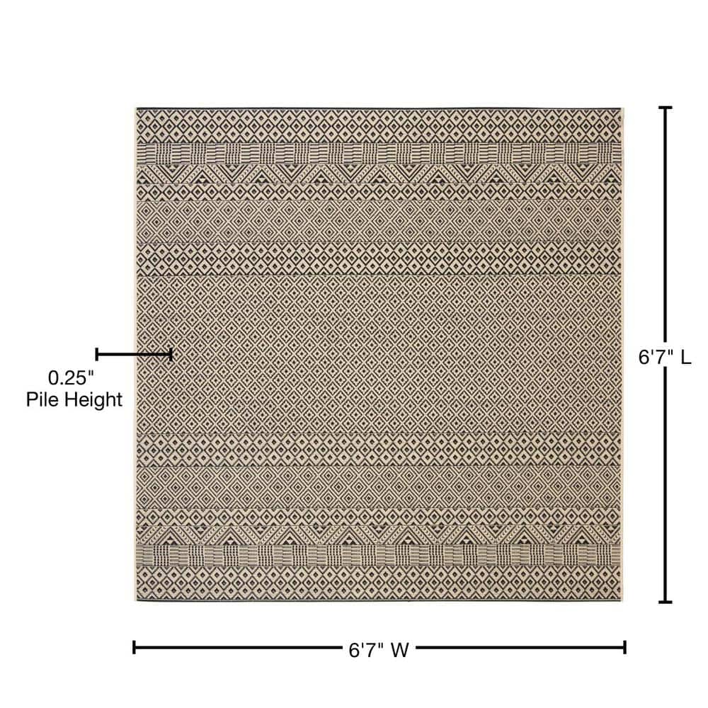 Modern Courtyard Black Square Synthetic Area Rug - 6'7" Easy Care