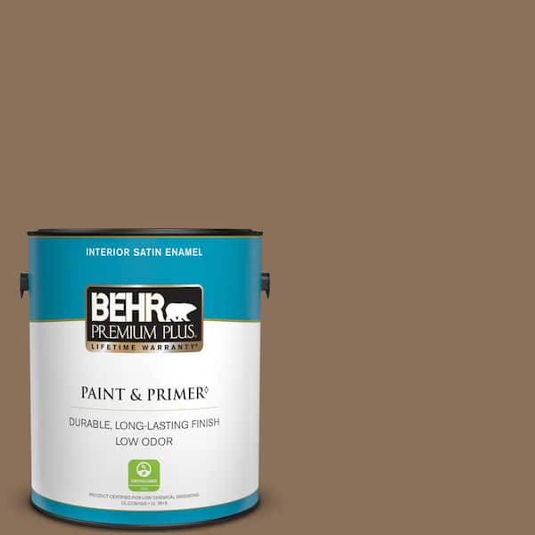 BEHR PREMIUM PLUS 1 gal. #280F-6 Sweet Georgia Brown Satin Enamel Low Odor Interior Paint & Primer