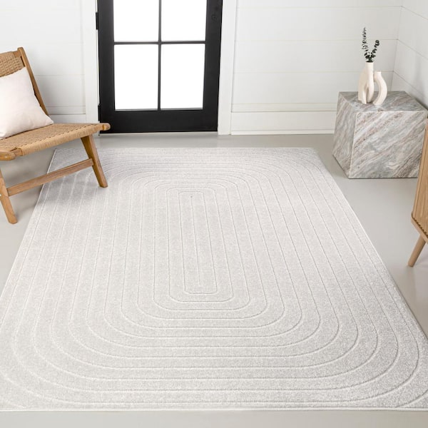 JONATHAN Y Freya High-Low Modern Scandinavian Arch Stripe Monotone Ivory 4 ft. x 6 ft. Indoor/Outdoor Area Rug