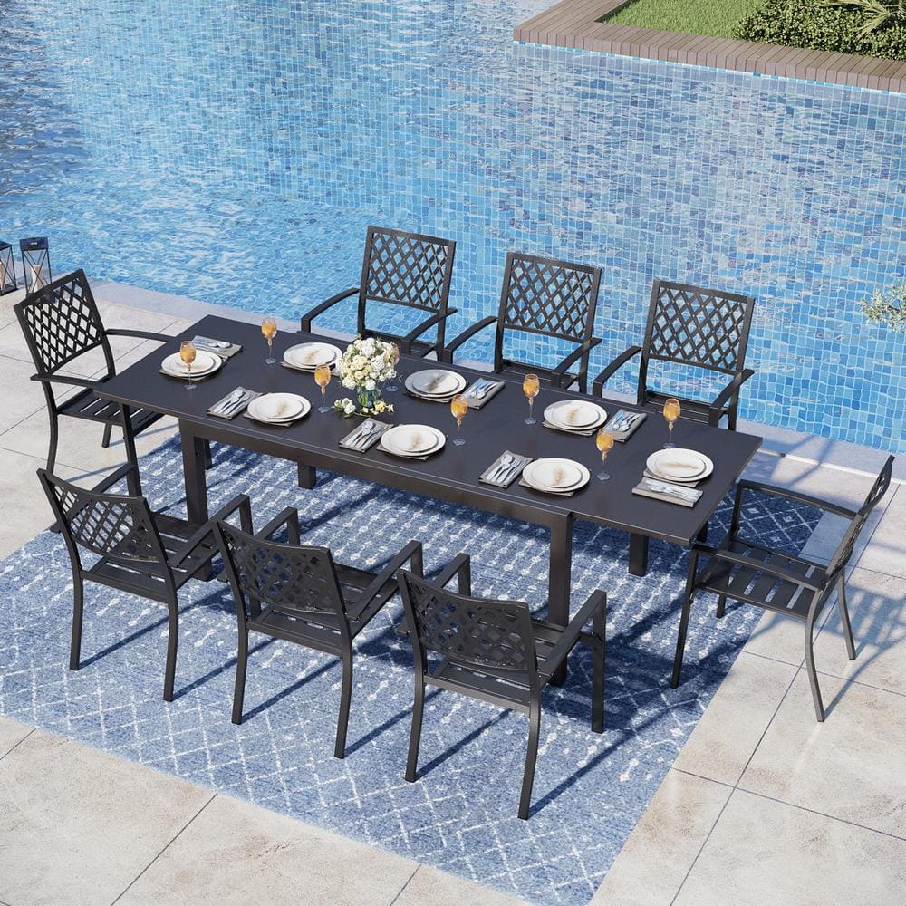9-Piece Metal Outdoor Dining Set with Extensible Rectangular Table and Stackable Chairs price history on PriceWatchPro