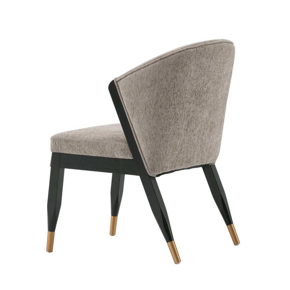 Stone Gray Boucle Upholstered Side Chair with Elm Wood Legs