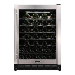 Enfriador de vino de doble zona de 24 pulgadas, refrigerador de vino de 51  botellas con estantes extraíbles y luz interior azul, nevera de vino de