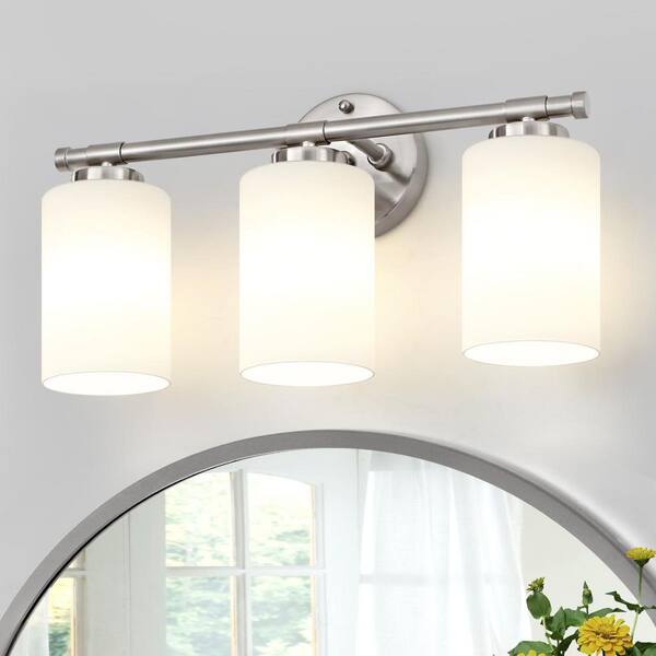 16.9 in. 3-Light Chrome Vanity Light with White Frosted Glass Shades