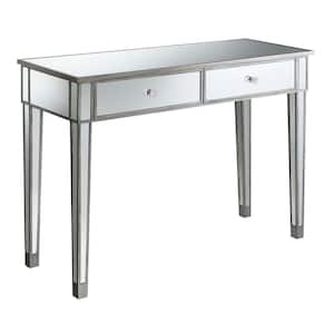 42 in. Gold Coast Rectangle Antique Silver MDF 2-Drawer Writing Desk with Mirrored Inlay