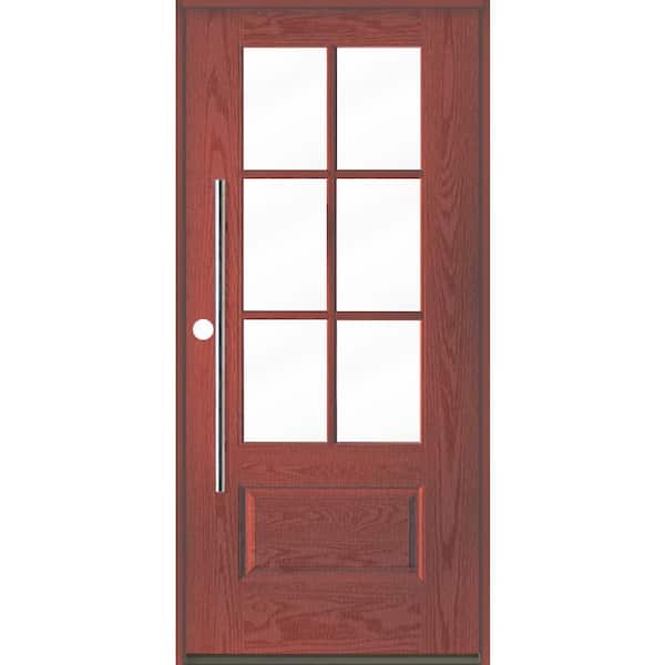 Krosswood Doors Farmhouse Faux Pivot 36 in. x 80 in. 6-Lite Right-Hand/Inswing Clear Glass Redwood Stain Fiberglass Prehung Front Door