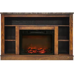 47 in. Electric Fireplace with 1500-Watt Charred Log Insert and A/V Storage Mantel in Walnut