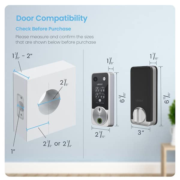 Lockly Vision 2K Video Zeno Satin Nickel Deadbolt Wifi Doorbell