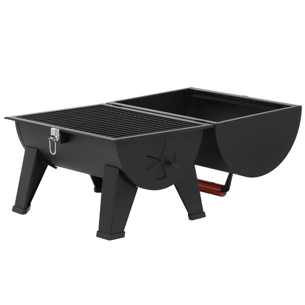 Royal Gourmet Compact Black Portable Charcoal Grill with Side Cooking Area