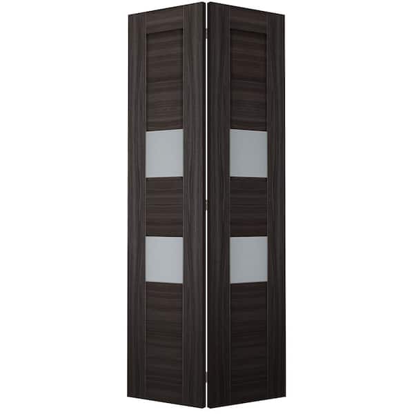 Belldinni Dessa 36 in. x 79.375 in. Frosted Glass Solid Composite Core 2-Lite Gray Oak Finished Wood Bifold Door with Hardware