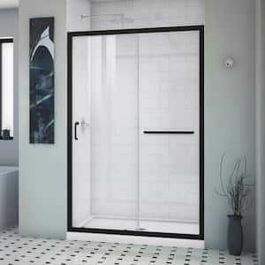 Infinity-Z 48 in. W x 72 in. H Sliding Semi-Frameless Shower Door in Satin Black Finish with Clear Glass