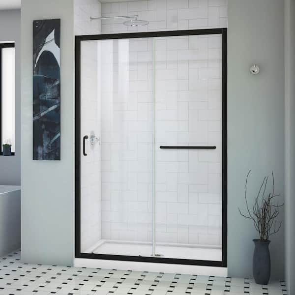 DreamLine Infinity Z 48 in. W x 72 in. H Sliding Semi Frameless Shower Door in Matte Black Finish with Clear Glass