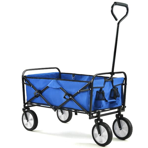 OLUMAT 3.2 cu. ft. Blue Metal Garden Cart, Shopping Folding Wagon