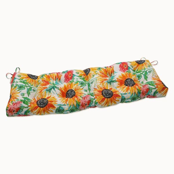 Pillow Perfect Floral Rectangular Outdoor Bench Cushion in Yellow