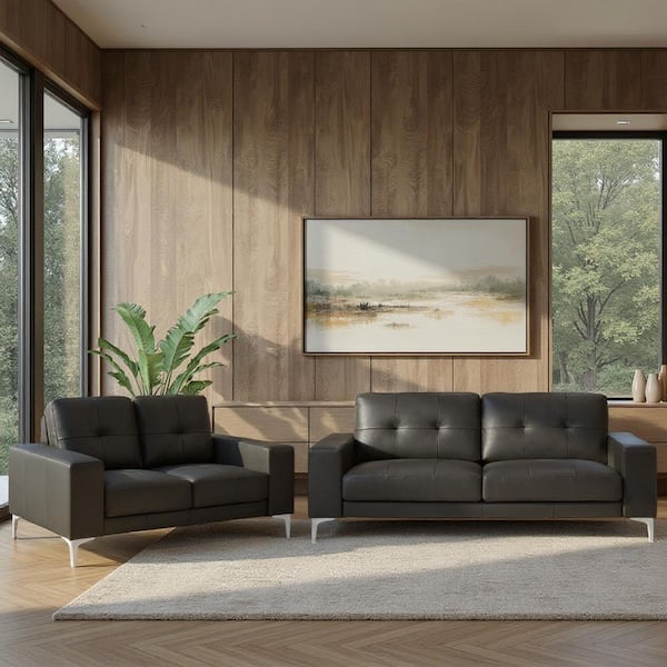 Faelin 2-Piece Leather 5 Seat Living Room Set in Cola