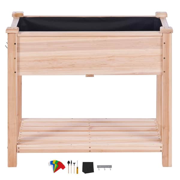 Raised Garden Wood Bed 33.9 in. x 18.1 in. x 30 in. Wooden Planter Box with Hooks on the Side Outdoor Planting Boxes