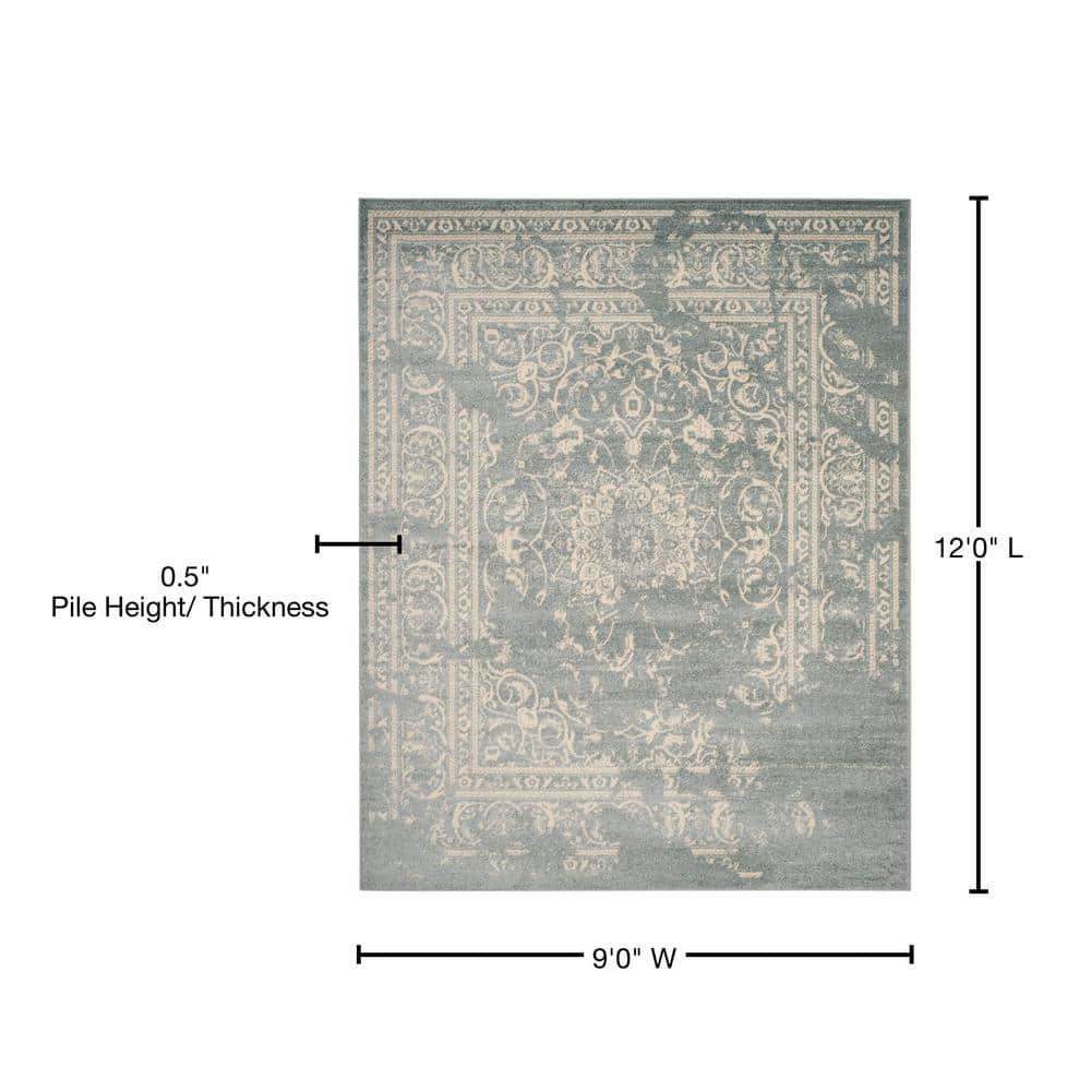 Slate and Ivory Distressed Oriental 9' x 12' Area Rug