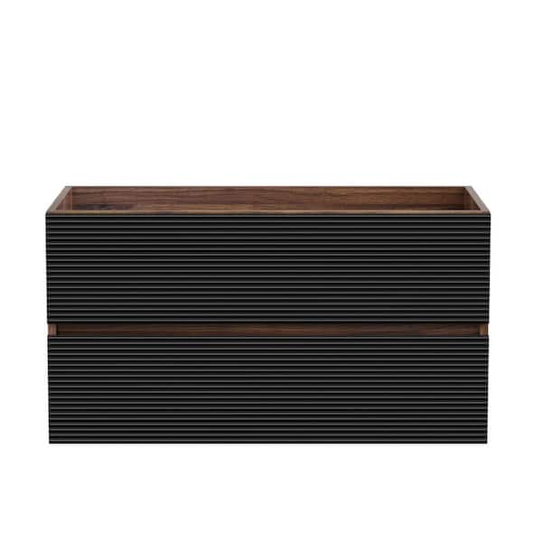 Marley Mid-Century Modern 35.5 in. Floating Bath Vanity Cabinet without Top in Matt Black with Double Drawers