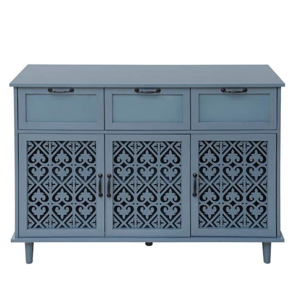 sumyeg Blue 35.43 in. H 3 Door Accent Storage Cabinet with 3 Drawer for Bedroom, Living room