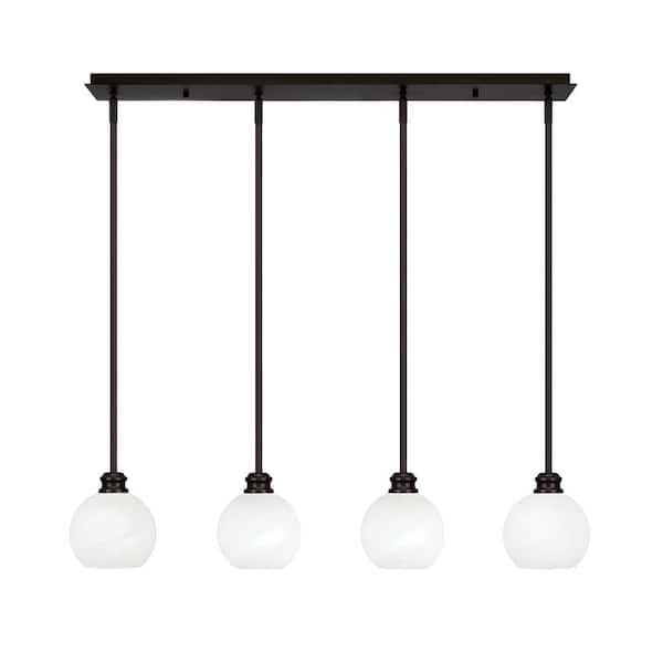 Unbranded Albany 60-Watt 4-Light Espresso Linear Pendant Light with White Marble Glass Shades and No Bulbs Included