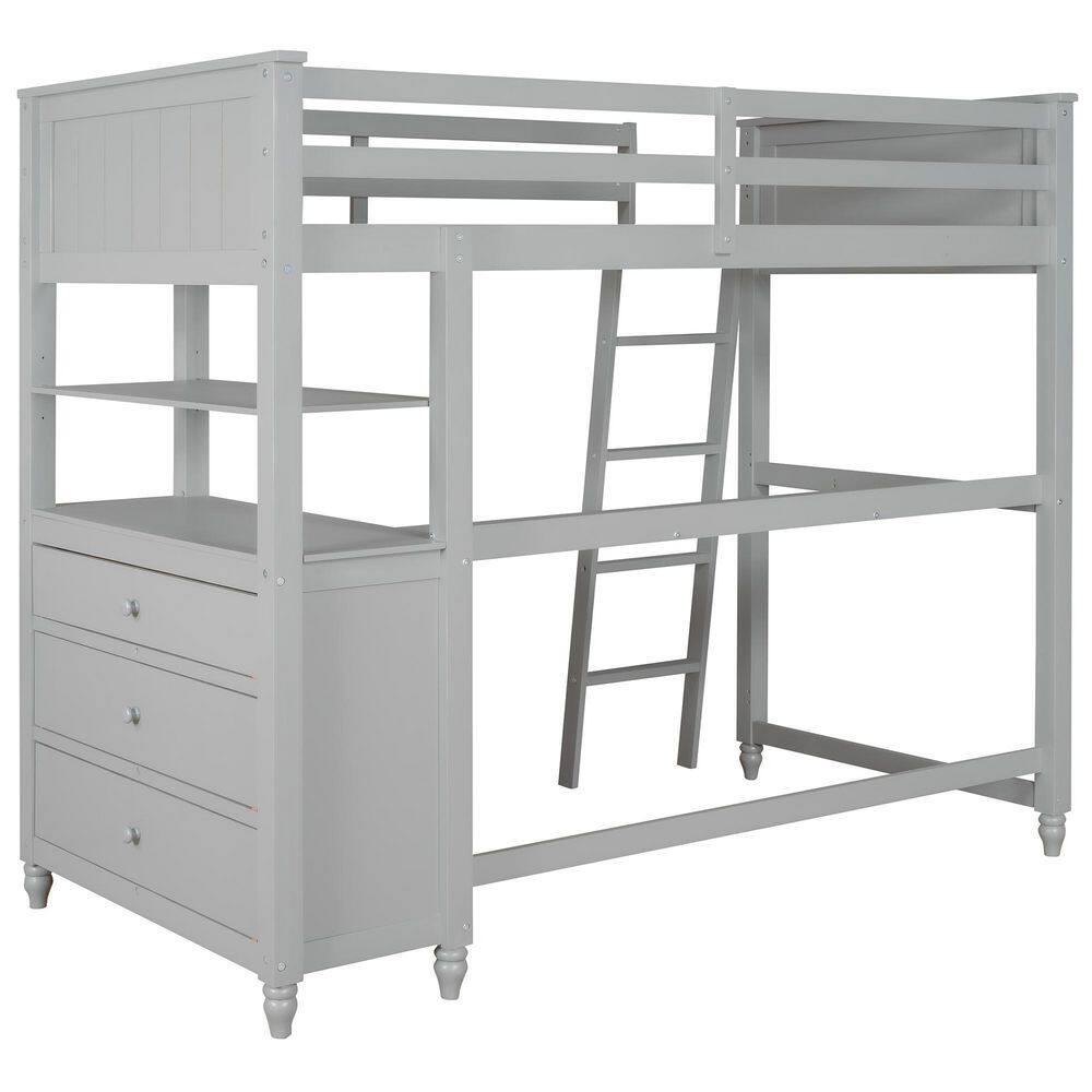 Angel Sar Gray Twin size Loft Bed with Desk, Three Drawers and One ...