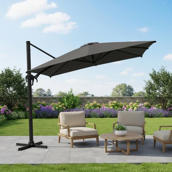 10 ft gray patio umbrella 10 ft. Gray Square Cantilever Patio Umbrella with 360 Rotation, Infinite  Tilt and UPF50+ Canopy HWQ-152