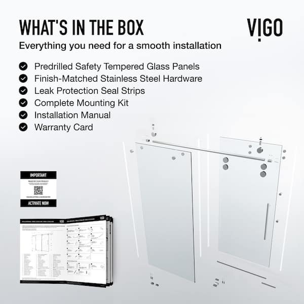 VIGO Elan 56 to 60 in. W x 66 in. H Sliding Frameless Tub Door in