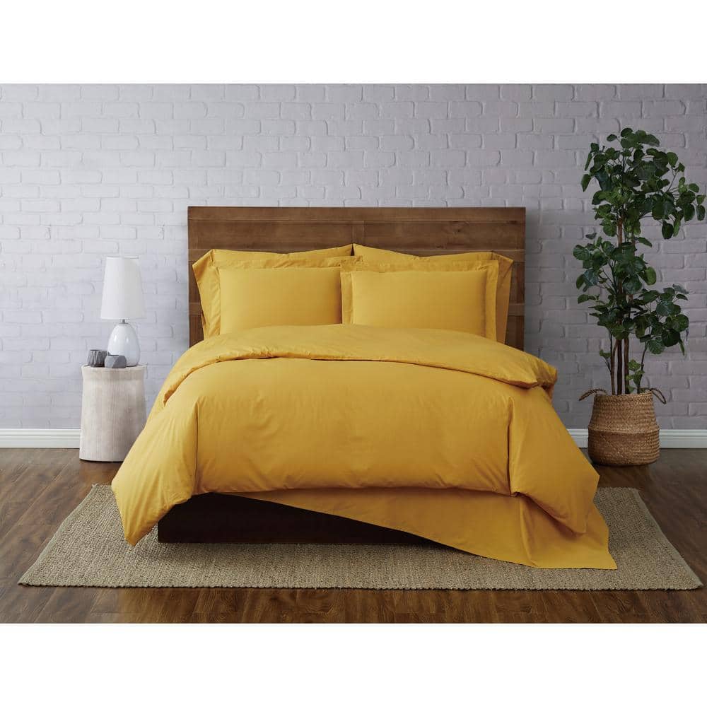 Mustard Yellow King Cotton Duvet Cover Set