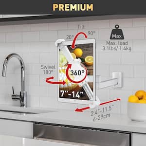 Barkan 7 in. - 14 in. Full Motion 4-Movement Tablet Mount for Wall and Cabinet Black Firm Tablet Clamp Very Low Profile