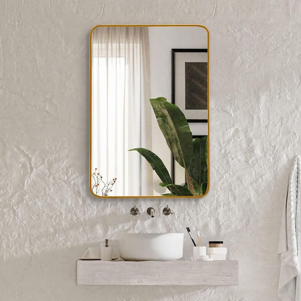 Gold 22.00 in. W x 30.00 in. H Classic Rectangle Aluminium Alloy Framed Wall Mirror