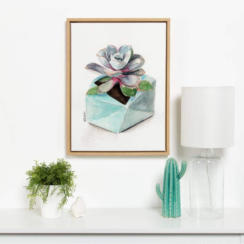 Sylvie Watercolor Succulent Framed Canvas Wall Art, 18x24 Natural