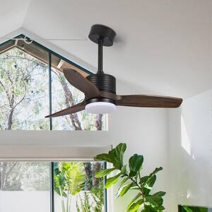36 in. Matte Black Wood Leaf Indoor Ceiling Fan Light LED Integrated AC Motor with Remote Control, Reversible
