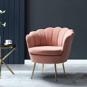 Fidelia Pink Velvet Barrel Chair with Tufted Back (Set of 1)